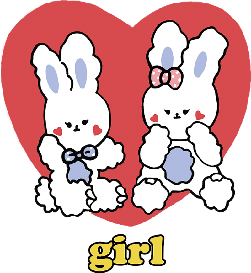 两只可爱的爱心小白兔子服装印花